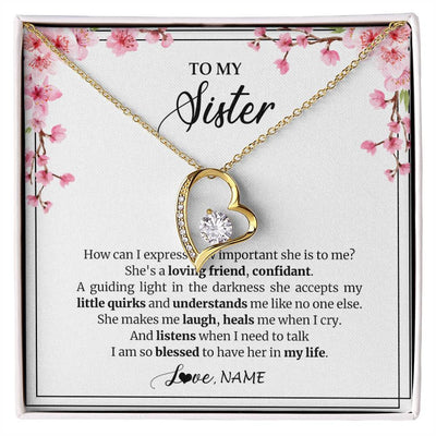 Forever Love Necklace 18K Yellow Gold Finish | 1 | Personalized To My Sister Necklace From Sister She's A Loving Friend Bestie Sister Birthday Graduation Christmas Pendant Customized Gift Box Message Card | siriusteestore
