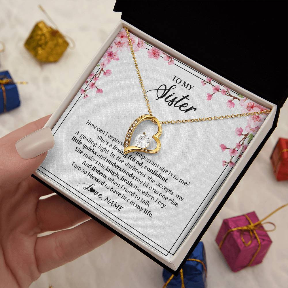 Forever Love Necklace 18K Yellow Gold Finish | 2 | Personalized To My Sister Necklace From Sister She's A Loving Friend Bestie Sister Birthday Graduation Christmas Pendant Customized Gift Box Message Card | siriusteestore