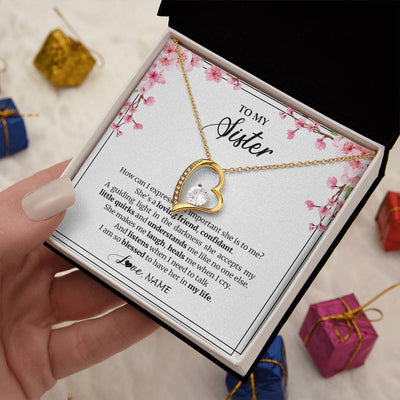 Forever Love Necklace 18K Yellow Gold Finish | 2 | Personalized To My Sister Necklace From Sister She's A Loving Friend Bestie Sister Birthday Graduation Christmas Pendant Customized Gift Box Message Card | siriusteestore