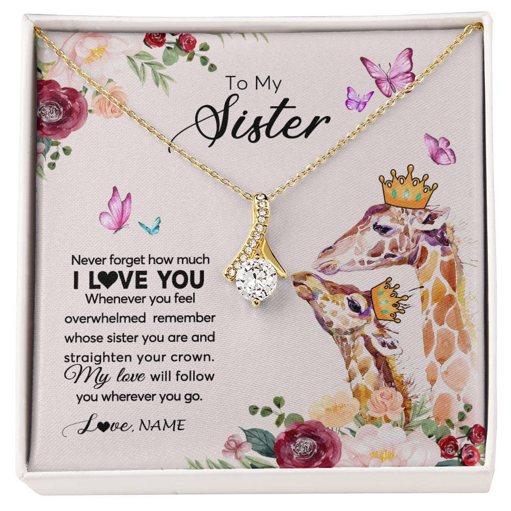 Alluring Beauty Necklace 18K Yellow Gold Finish | Personalized To My Sister Necklace Giraffe Never Forget How Much I Love You Sister Jewelry Birthday Graduation Christmas Customized Gift Box Message Card | siriusteestore