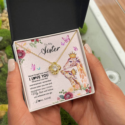 Love Knot Necklace 18K Yellow Gold Finish | Personalized To My Sister Necklace Giraffe Never Forget How Much I Love You Sister Jewelry Birthday Graduation Christmas Customized Gift Box Message Card | siriusteestore