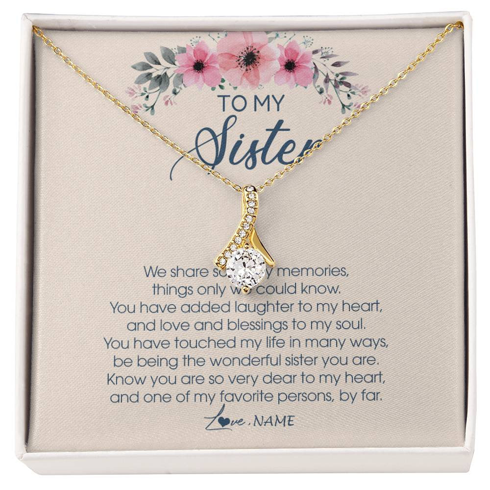 Alluring Beauty Necklace 18K Yellow Gold Finish | Personalized To My Sister Necklace On Her Wedding Day We Share So Many Memories Sister Jewelry Birthday Graduation Christmas Customized Gift Box Message Card | siriusteestore