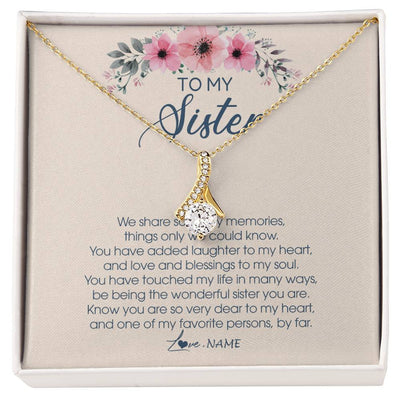 Alluring Beauty Necklace 18K Yellow Gold Finish | Personalized To My Sister Necklace On Her Wedding Day We Share So Many Memories Sister Jewelry Birthday Graduation Christmas Customized Gift Box Message Card | siriusteestore