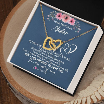 Interlocking Hearts Necklace 18K Yellow Gold Finish | Personalized To My Sister Necklace from Brother Sister Believe In Yourself Sister Birthday Graduation Christmas Customized Message Card | siriusteestore