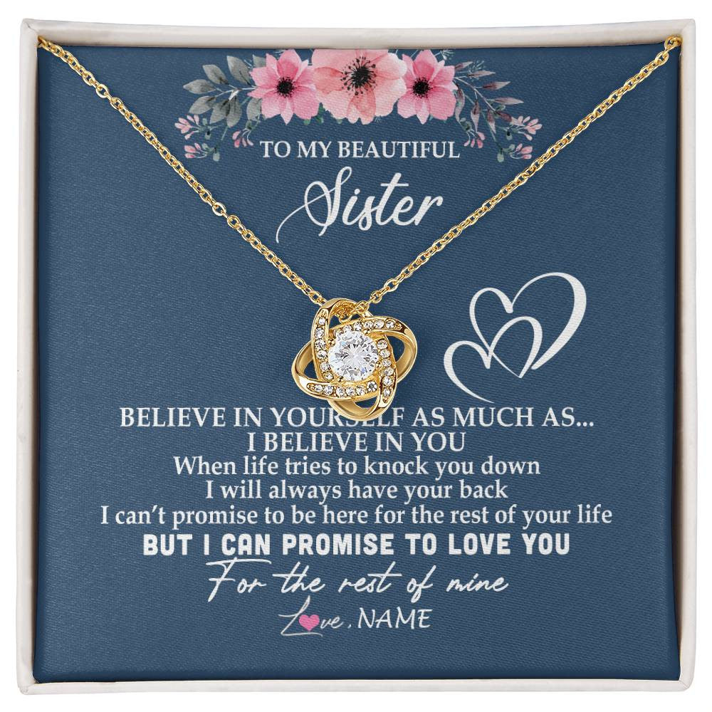 Love Knot Necklace 18K Yellow Gold Finish | Personalized To My Sister Necklace from Brother Sister Believe In Yourself Sister Birthday Graduation Christmas Customized Message Card | siriusteestore