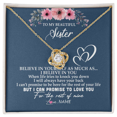 Love Knot Necklace 18K Yellow Gold Finish | Personalized To My Sister Necklace from Brother Sister Believe In Yourself Sister Birthday Graduation Christmas Customized Message Card | siriusteestore