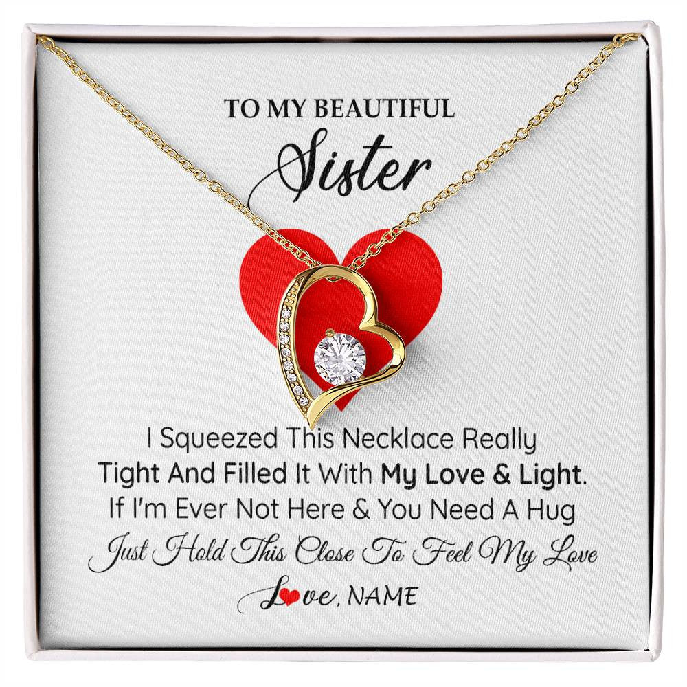Forever Love Necklace 18K Yellow Gold Finish | 1 | Personalized To My Sister Necklace from Brother Sister I Squeezed This Necklace Sister Birthday Graduation Christmas Customized Gift Box Message Card | siriusteestore