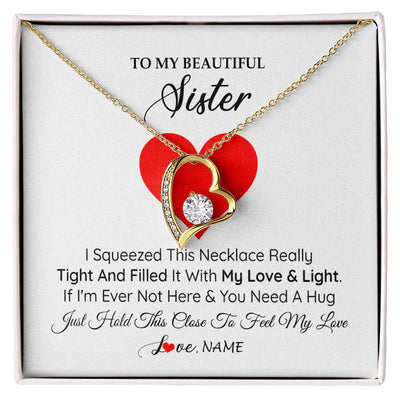 Forever Love Necklace 18K Yellow Gold Finish | 1 | Personalized To My Sister Necklace from Brother Sister I Squeezed This Necklace Sister Birthday Graduation Christmas Customized Gift Box Message Card | siriusteestore