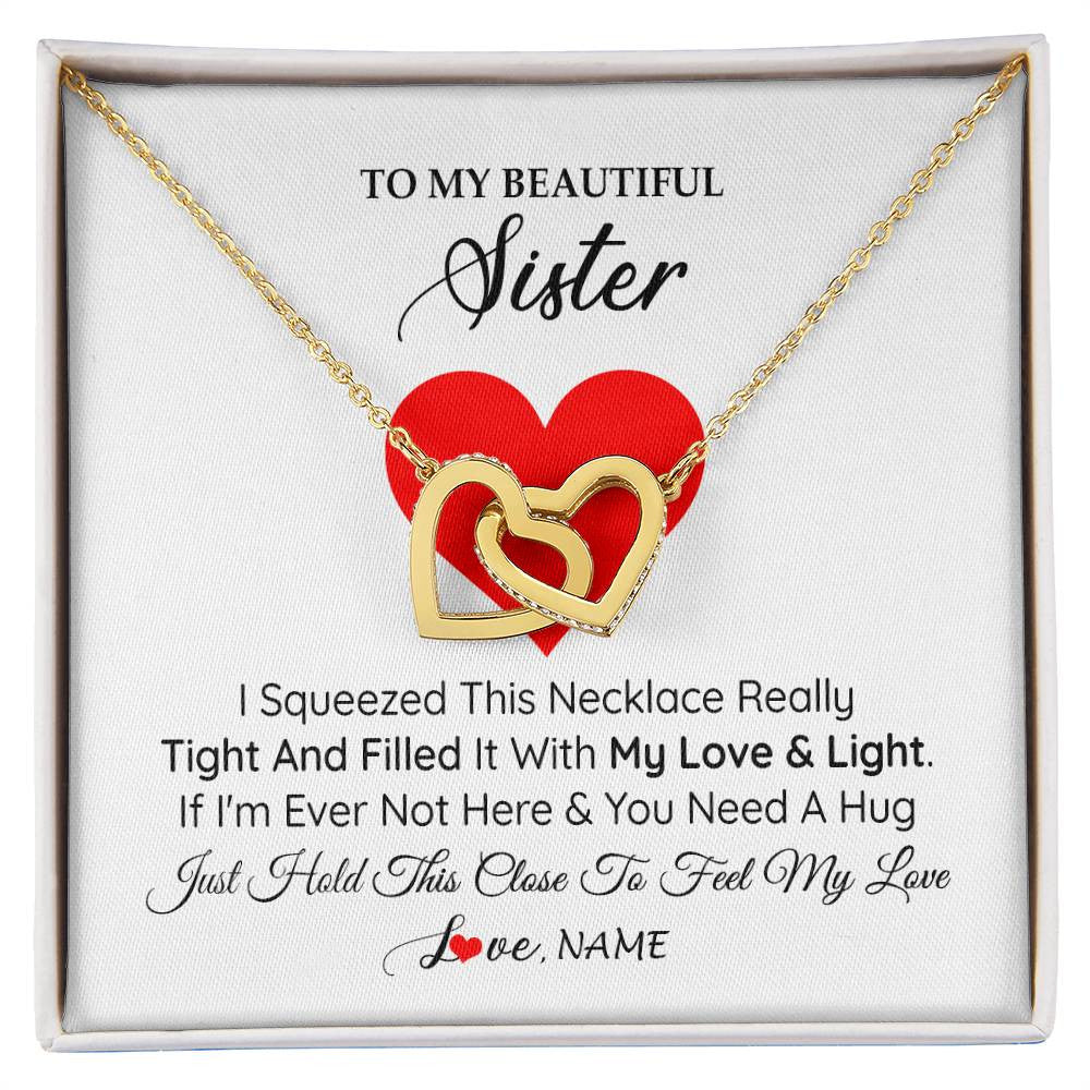 Interlocking Hearts Necklace 18K Yellow Gold Finish | 1 | Personalized To My Sister Necklace from Brother Sister I Squeezed This Necklace Sister Birthday Graduation Christmas Customized Gift Box Message Card | siriusteestore