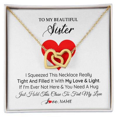 Interlocking Hearts Necklace 18K Yellow Gold Finish | 1 | Personalized To My Sister Necklace from Brother Sister I Squeezed This Necklace Sister Birthday Graduation Christmas Customized Gift Box Message Card | siriusteestore