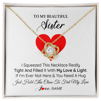 Love Knot Necklace 18K Yellow Gold Finish | 1 | Personalized To My Sister Necklace from Brother Sister I Squeezed This Necklace Sister Birthday Graduation Christmas Customized Gift Box Message Card | siriusteestore