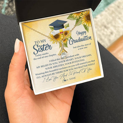 Alluring Beauty Necklace 18K Yellow Gold Finish | Personalized To My Sister On Her Graduation Day Necklace Flower I Love You I'm Proud Of You Class of 2023 Sister Jewelry Customized Gift Box Message Card | siriusteestore