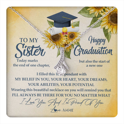 Alluring Beauty Necklace 14K White Gold Finish | 1 | Personalized To My Sister On Her Graduation Day Necklace Flower I Love You I'm Proud Of You Class of 2024 Sister Jewelry Customized Gift Box Message Card | siriusteestore