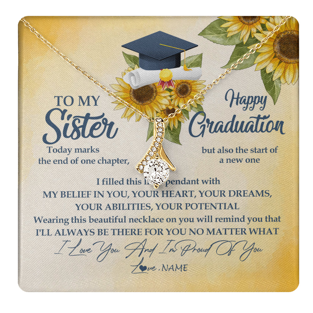 Alluring Beauty Necklace 18K Yellow Gold Finish | 1 | Personalized To My Sister On Her Graduation Day Necklace Flower I Love You I'm Proud Of You Class of 2024 Sister Jewelry Customized Gift Box Message Card | siriusteestore