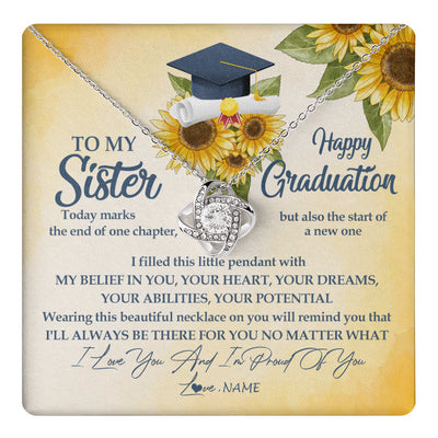 Love Knot Necklace 14K White Gold Finish | 1 | Personalized To My Sister On Her Graduation Day Necklace Flower I Love You I'm Proud Of You Class of 2024 Sister Jewelry Customized Gift Box Message Card | siriusteestore