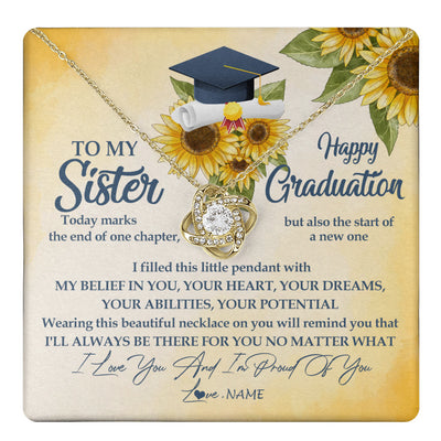 Love Knot Necklace 18K Yellow Gold Finish | 1 | Personalized To My Sister On Her Graduation Day Necklace Flower I Love You I'm Proud Of You Class of 2024 Sister Jewelry Customized Gift Box Message Card | siriusteestore