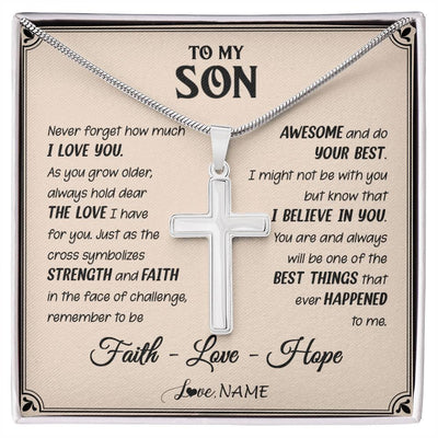 Stainless Cross Necklace Stainless Steel | 1 | Personalized To My Son Cross Necklace From Mom Dad Strength And Faith Son Birthday Gifts Christmas New Year Graduation Customized Gift Box Message Card | siriusteestore