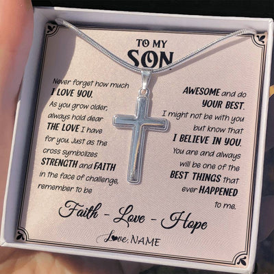 Stainless Cross Necklace Stainless Steel | 2 | Personalized To My Son Cross Necklace From Mom Dad Strength And Faith Son Birthday Gifts Christmas New Year Graduation Customized Gift Box Message Card | siriusteestore