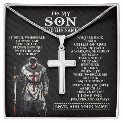 Stainless Cross Necklace Stainless Steel | 1 | Personalized To My Son From Dad Mom Necklace I Am The Storm Knight Templar Birthday Gifts For Son Christian Christmas Graduation Custom Gift Box Message Card | https://siriusteestore.
