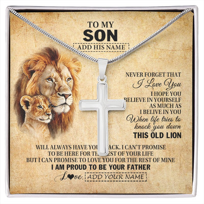 Stainless Cross Necklace Stainless Steel | 1 | Personalized To My Son Gifts From Dad Father Lion Necklace I Love You Son Birthday Gifts From Dad Graduation Christmas Customized Gift Box Message Card | siriusteestore.myshopify