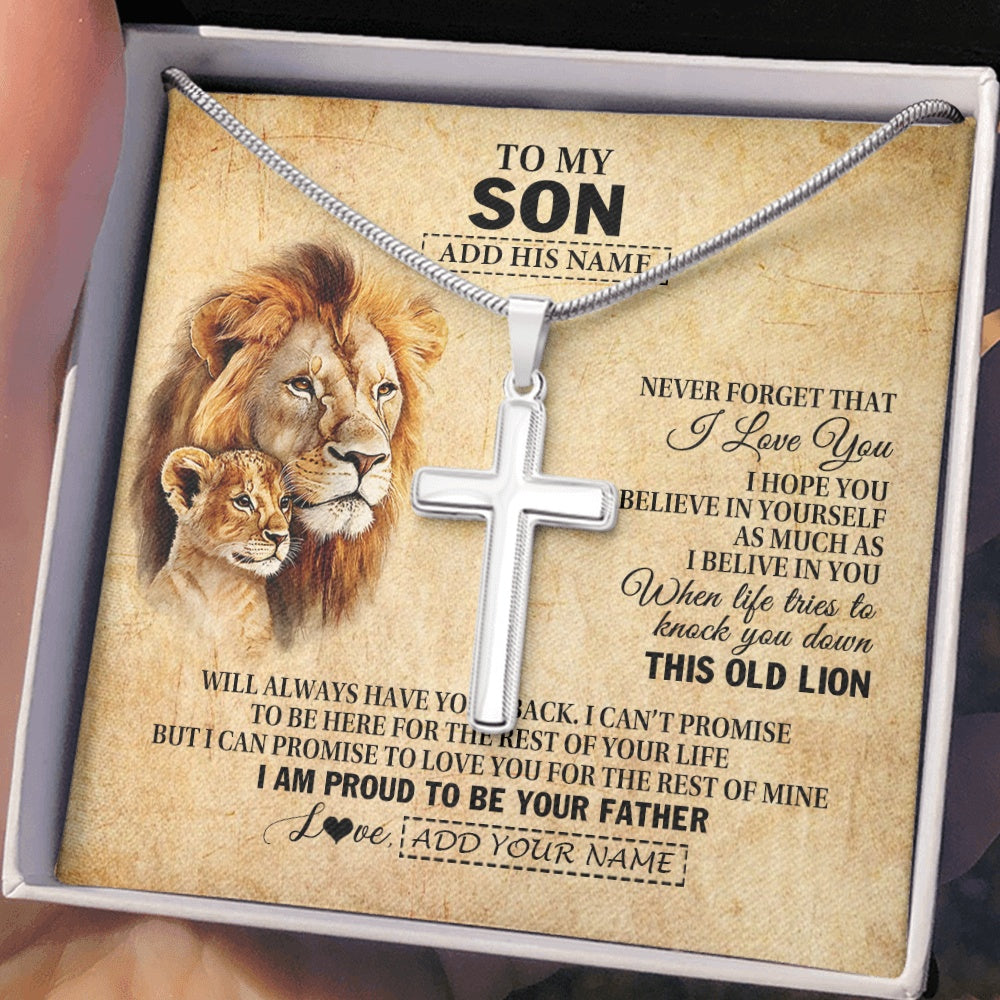 Stainless Cross Necklace Stainless Steel | 2 | Personalized To My Son Gifts From Dad Father Lion Necklace I Love You Son Birthday Gifts From Dad Graduation Christmas Customized Gift Box Message Card | siriusteestore.myshopify