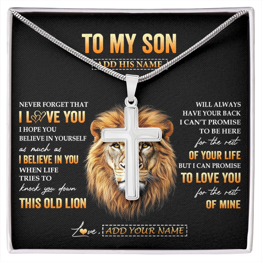 Stainless Cross Necklace Stainless Steel | 1 | Personalized To My Son Gifts From Dad Father Necklace Old Lion Love You Son Birthday Gifts Graduation Christmas Customized Gift Box Message Card | siriusteestore.myshopify