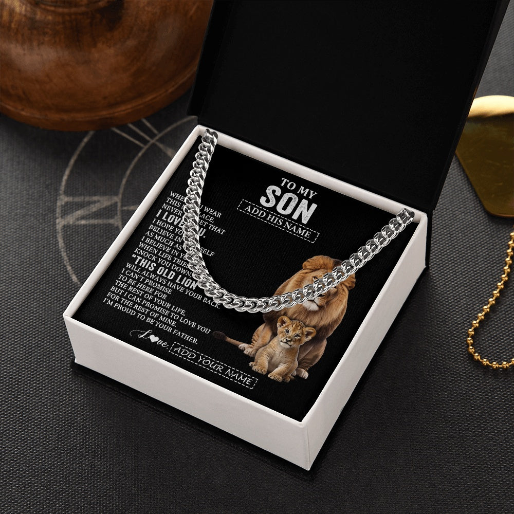 Cuban Link Chain Necklace Stainless Steel | 2 | Personalized To My Son Gifts From Dad Father Necklace This Old Lion Love You Son Birthday Gifts Graduation Christmas Customized Gift Box Message Card | https://siriusteestore.