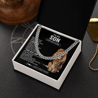 Cuban Link Chain Necklace Stainless Steel | 2 | Personalized To My Son Gifts From Dad Father Necklace This Old Lion Love You Son Birthday Gifts Graduation Christmas Customized Gift Box Message Card | https://siriusteestore.
