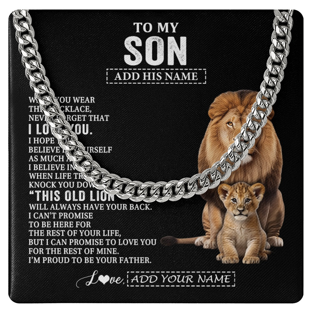 Cuban Link Chain Necklace Stainless Steel | 1 | Personalized To My Son Gifts From Dad Father Necklace This Old Lion Love You Son Birthday Gifts Graduation Christmas Customized Gift Box Message Card | https://siriusteestore.