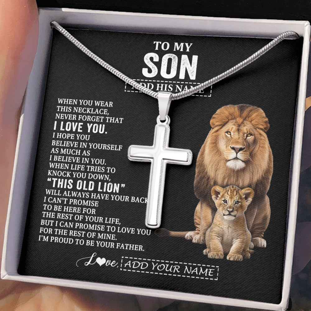 Stainless Cross Necklace Stainless Steel | 2 | Personalized To My Son Gifts From Dad Father Necklace This Old Lion Love You Son Birthday Gifts Graduation Christmas Customized Gift Box Message Card | https://siriusteestore.