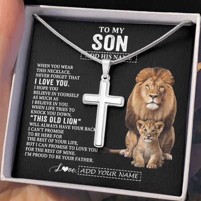 Stainless Cross Necklace Stainless Steel | 2 | Personalized To My Son Gifts From Dad Father Necklace This Old Lion Love You Son Birthday Gifts Graduation Christmas Customized Gift Box Message Card | https://siriusteestore.