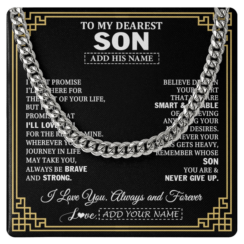 Cuban Link Chain Necklace Stainless Steel | 1 | Personalized To My Son Gifts From Mom Dad Father Cross Necklace Never Give Up Inspirational Gift For Son Graduation Christmas Custom Gift Box Message Card | https://siriusteestore.