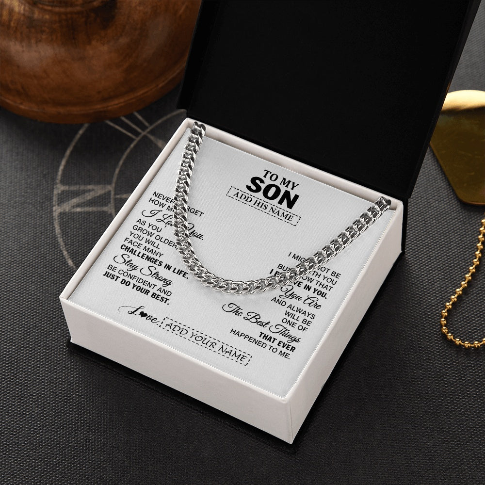 Cuban Link Chain Necklace Stainless Steel | 2 | Personalized To My Son Gifts From Mom Dad Father Necklace I Love You Thoughtful Keepsake Gift For Son Graduation Christmas Custom Gift Box Message Card | https://siriusteestore.