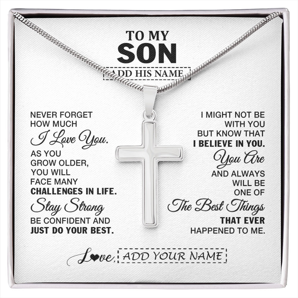 Stainless Cross Necklace Stainless Steel | 1 | Personalized To My Son Gifts From Mom Dad Father Necklace I Love You Thoughtful Keepsake Gift For Son Graduation Christmas Custom Gift Box Message Card | https://siriusteestore.