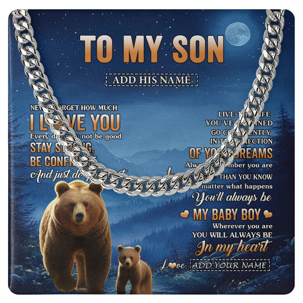 Cuban Link Chain Necklace Stainless Steel | 1 | Personalized To My Son Gifts From Mom Dad Mother Father Necklace Bear Never Forget How Much I Love You Son Birthday Gifts Christmas Gift Box Message Card | siriusteestore.myshopify