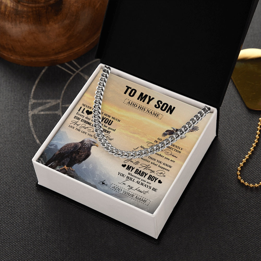 Cuban Link Chain Necklace Stainless Steel | 2 | Personalized To My Son Gifts From Mom Dad Mother Necklace Eagle Never Forget How Much I Love You Son Birthday Graduation Christmas Gift Box Message Card | siriusteestore.myshopify