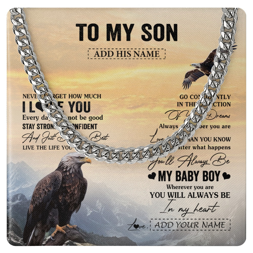 Cuban Link Chain Necklace Stainless Steel | 1 | Personalized To My Son Gifts From Mom Dad Mother Necklace Eagle Never Forget How Much I Love You Son Birthday Graduation Christmas Gift Box Message Card | siriusteestore.myshopify