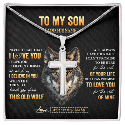Stainless Cross Necklace Stainless Steel | 1 | Personalized To My Son Gifts From Mom Mother Dad Father Necklace Old Wolf Love You Son Birthday Gifts Graduation Christmas Customized Gift Box Message Card | siriusteestore