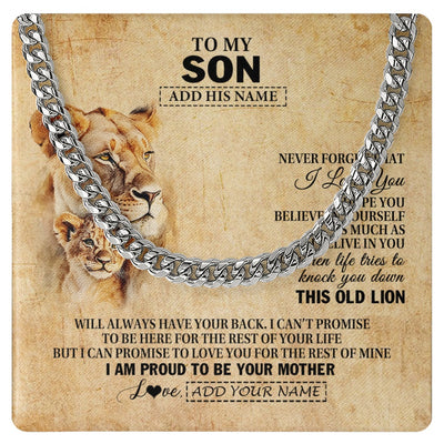 Cuban Link Chain Necklace Stainless Steel | 1 | Personalized To My Son Gifts From Mom Mother Lion Necklace I Love You Son Birthday Gifts From Mom Graduation Christmas Customized Gift Box Message Card | siriusteestore.myshopify