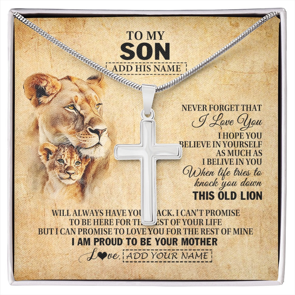 Stainless Cross Necklace Stainless Steel | 1 | Personalized To My Son Gifts From Mom Mother Lion Necklace I Love You Son Birthday Gifts From Mom Graduation Christmas Customized Gift Box Message Card | siriusteestore.myshopify