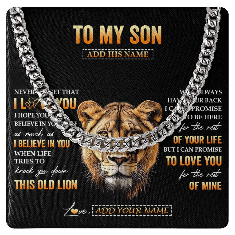 Cuban Link Chain Necklace Stainless Steel | 1 | Personalized To My Son Gifts From Mom Mother Necklace Old Lion Love You Son Birthday Gifts Graduation Christmas Customized Gift Box Message Card | siriusteestore.myshopify