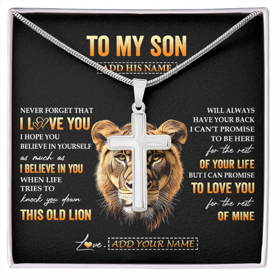 Stainless Cross Necklace Stainless Steel | 1 | Personalized To My Son Gifts From Mom Mother Necklace Old Lion Love You Son Birthday Gifts Graduation Christmas Customized Gift Box Message Card | siriusteestore.myshopify