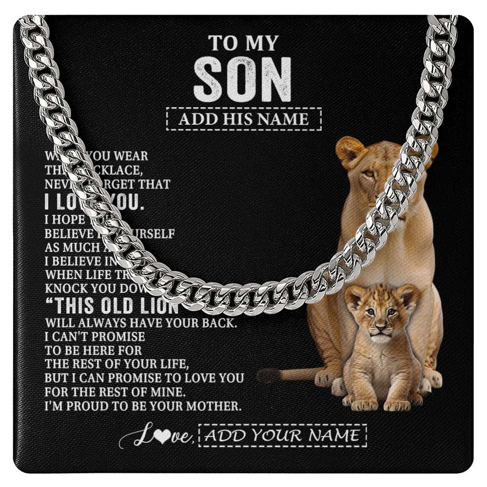 Cuban Link Chain Necklace Stainless Steel | 1 | Personalized To My Son Gifts From Mom Mother Necklace This Old Lion Love You Son Birthday Gifts Graduation Christmas Customized Gift Box Message Card | https://siriusteestore.