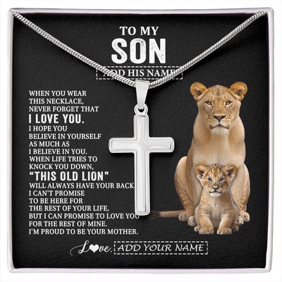 Stainless Cross Necklace Stainless Steel | 1 | Personalized To My Son Gifts From Mom Mother Necklace This Old Lion Love You Son Birthday Gifts Graduation Christmas Customized Gift Box Message Card | https://siriusteestore.