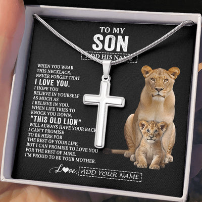 Stainless Cross Necklace Stainless Steel | 2 | Personalized To My Son Gifts From Mom Mother Necklace This Old Lion Love You Son Birthday Gifts Graduation Christmas Customized Gift Box Message Card | https://siriusteestore.