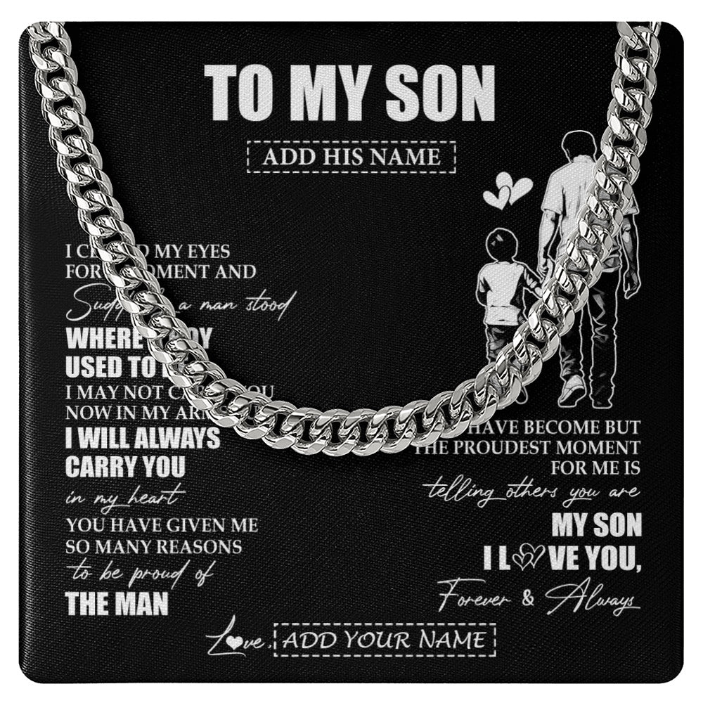 Cuban Link Chain Necklace Stainless Steel | 1 | Personalized To My Son Gifts Necklace From Dad Father I Closed My Eyes For A Moment Son Birthday Graduation Christmas Customized Gift Box Message Card | siriusteestore.myshopify