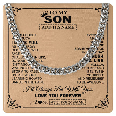 Cuban Link Chain Necklace Stainless Steel | 1 | Personalized To My Son Gifts Necklace From Dad Mom Mother Father Never Forget How Much I Love You Son Birthday Gifts Christmas Custom Gift Box Message Card | https://siriusteestore.