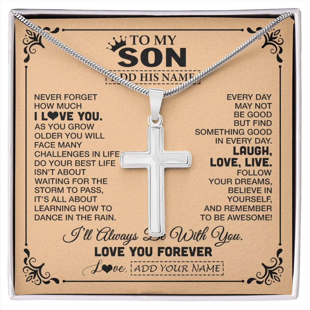 Stainless Cross Necklace Stainless Steel | 1 | Personalized To My Son Gifts Necklace From Dad Mom Mother Father Never Forget How Much I Love You Son Birthday Gifts Christmas Custom Gift Box Message Card | https://siriusteestore.