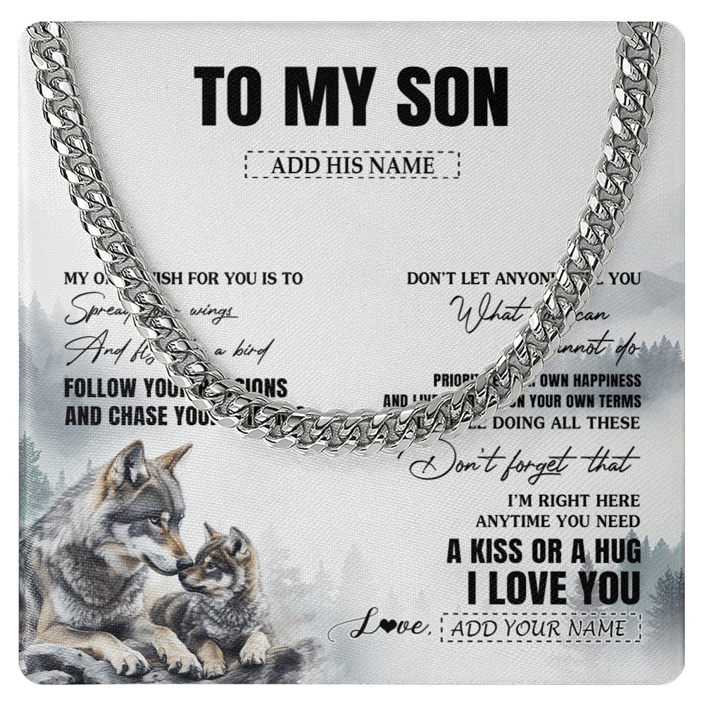 Cuban Link Chain Necklace Stainless Steel | 1 | Personalized To My Son Gifts Necklace From Dad Mom Mother Father Wolf My Only Wish For You Son Birthday Gifts Graduation Christmas Custom Gift Box Message Card | https://siriusteestore.