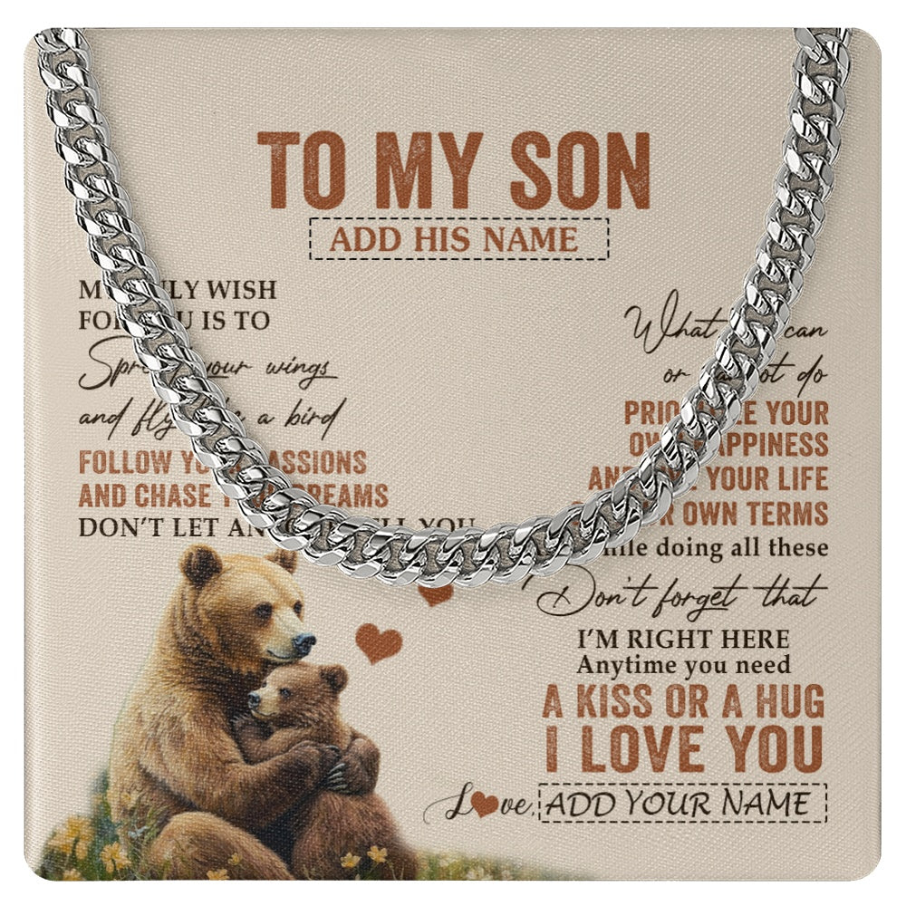 Cuban Link Chain Necklace Stainless Steel | 1 | Personalized To My Son Gifts Necklace From Mom Dad Mother Bear My Only Wish For You Son Birthday Gifts Graduation Christmas Custom Gift Box Message Card | siriusteestore.myshopify